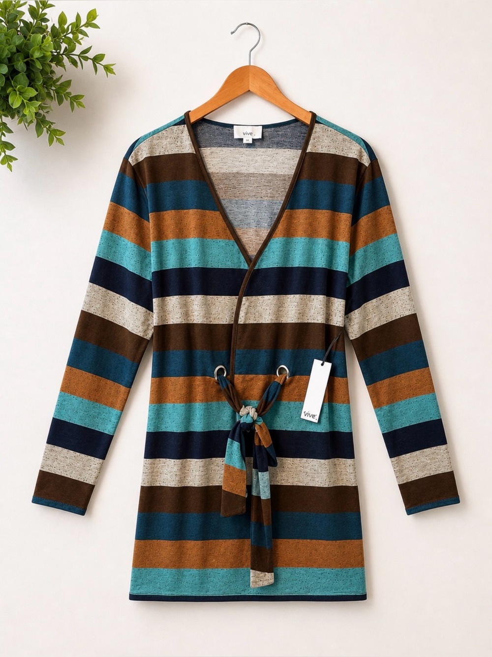 FYVE NWT Striped Tie Front Cardigan Duster XL Lightweight Open Front - Picture 2 of 4